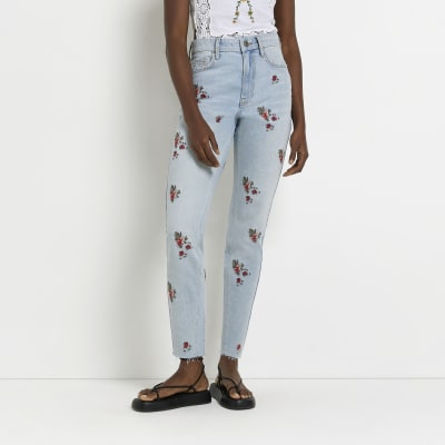 Blue high waisted mom jeans | River Island