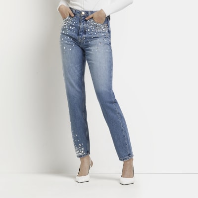 Blue high waisted mom jeans