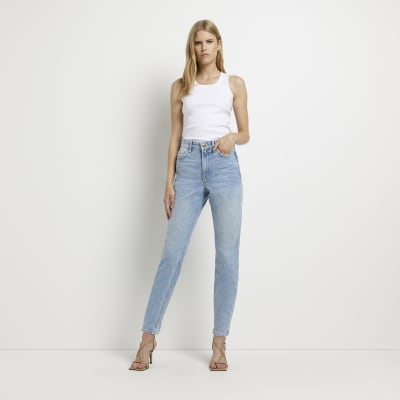 blue high waisted mom jeans