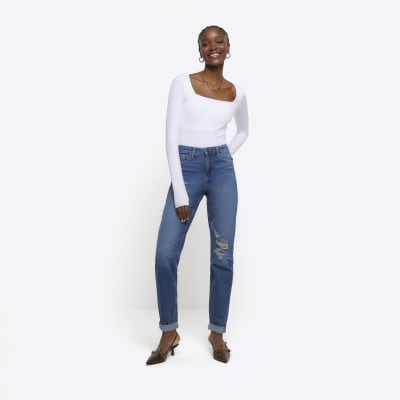 Ripped mom fit jeans Color blue - RESERVED - 9564L-50J