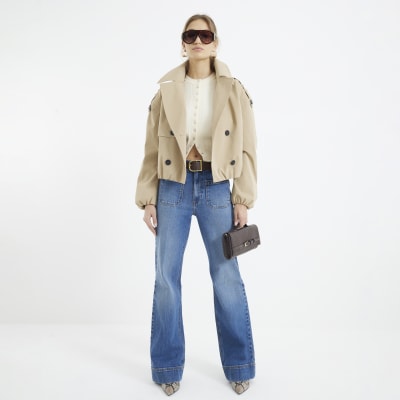 Blue High waisted pocket wide leg jeans