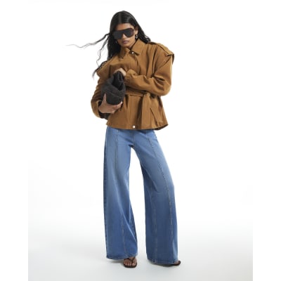 High Waisted Pull On Palazzo Jeans