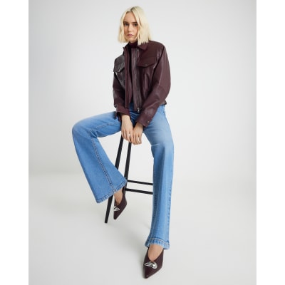 Blue High Waisted Relaxed Flare Jeans