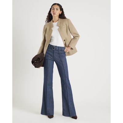 Blue High Waisted Relaxed Flare Seam Jeans