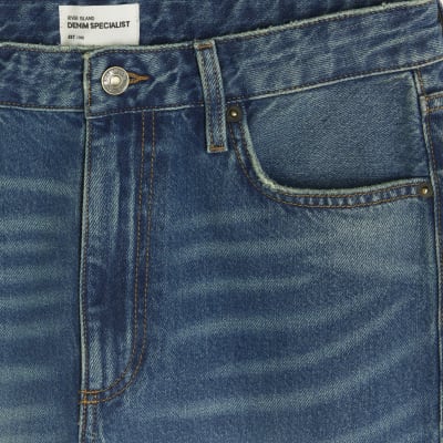Blue High waisted relaxed straight fade jeans | River Island