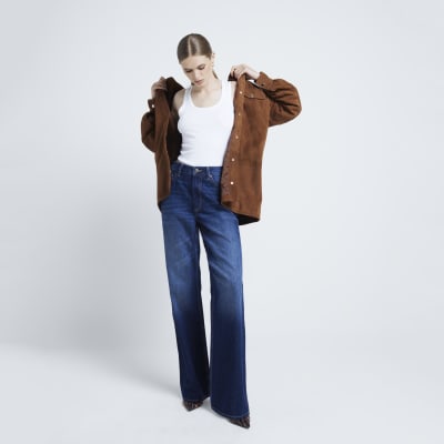 Blue high waisted relaxed straight fit jeans