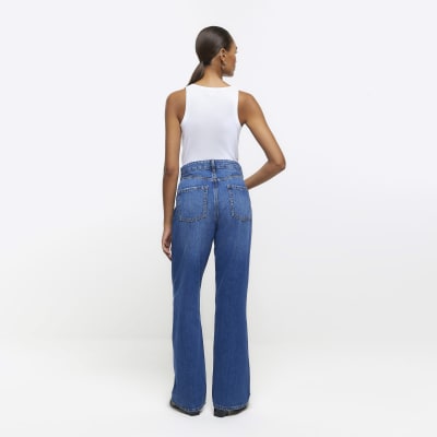 Blue high waisted relaxed straight leg jeans | River Island