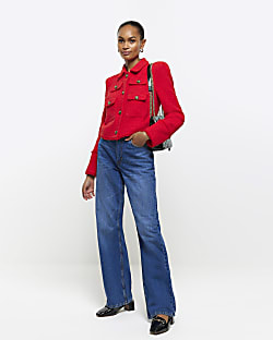 Blue high waisted relaxed straight leg jeans