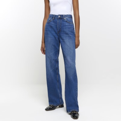 Blue high waisted relaxed straight fit jeans