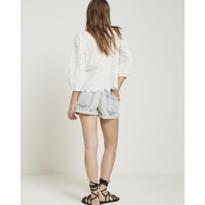 High waisted denim shorts river island hot sale