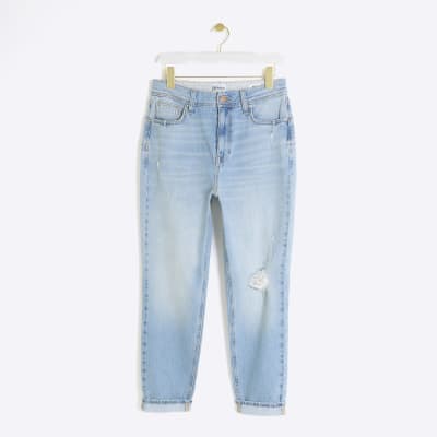 Blue high waisted ripped mom jeans River Island