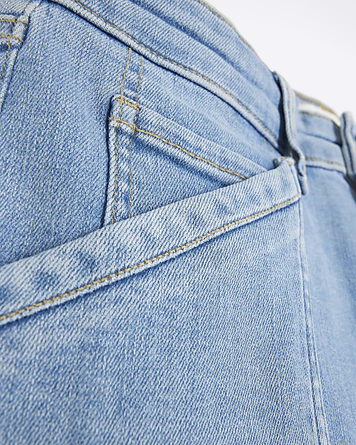 Blue high waisted skinny cargo jeans