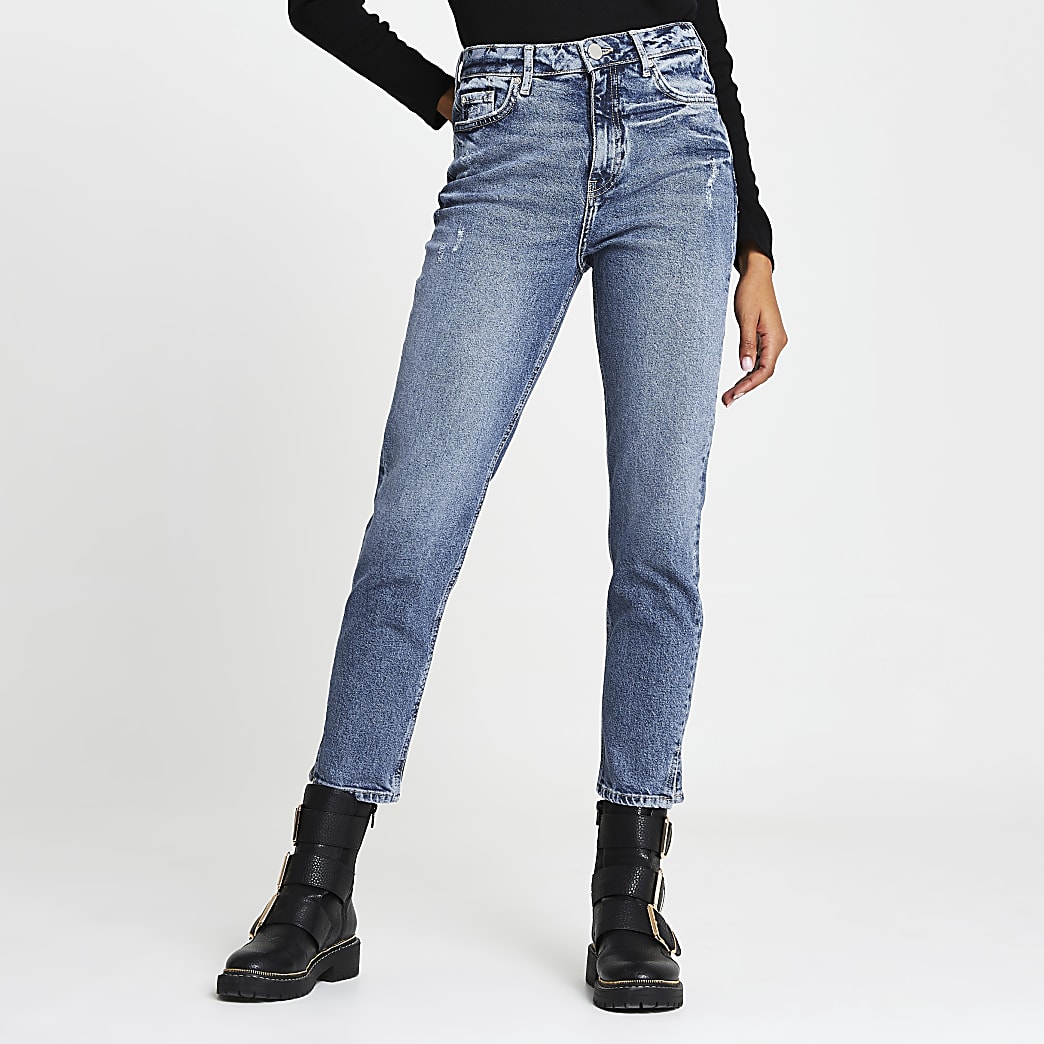 Blue high waisted slim fit jean | River Island