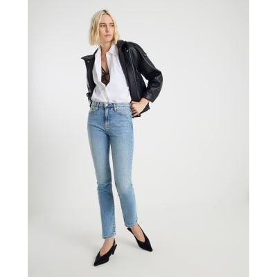 Blue High Waisted Slim Fit Jeans