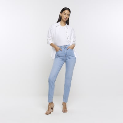 Blue high waisted slim fit mom jeans River Island