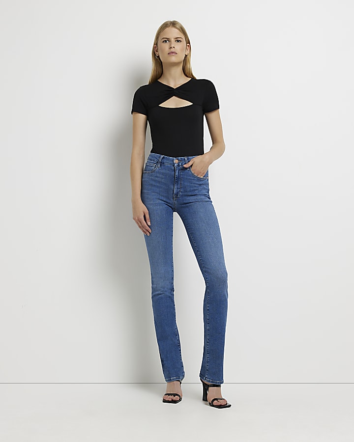 Blue high waisted slim flared jeans