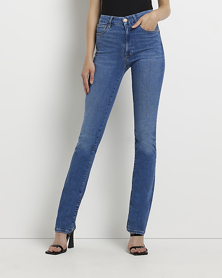 Blue high waisted slim flared jeans