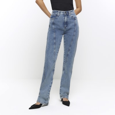 Blue high waisted stove pipe straight jeans | River Island