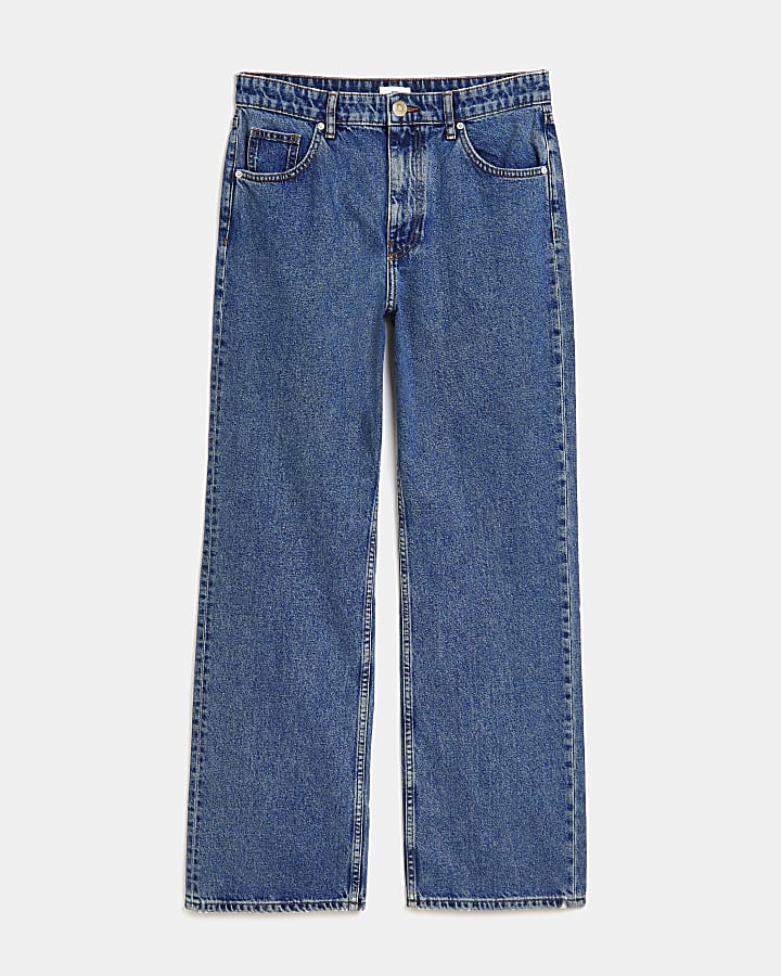Blue high waisted straight leg jeans