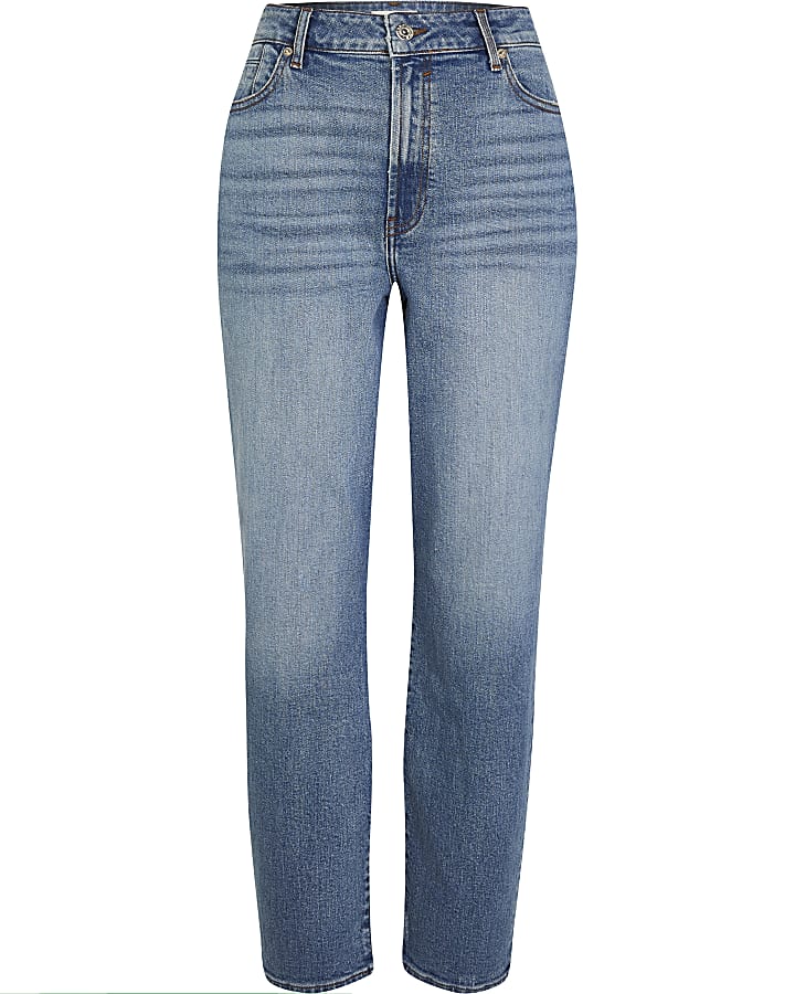 Blue high waisted stretch straight jeans