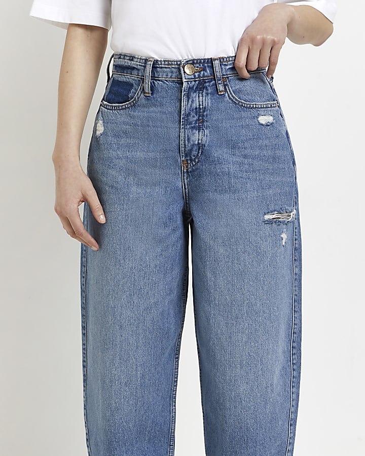 Blue high waisted tapered jeans