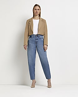 Blue high waisted tapered jeans
