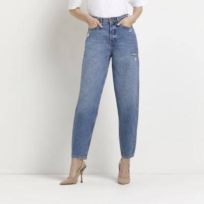 Blue high waisted tapered jeans River Island