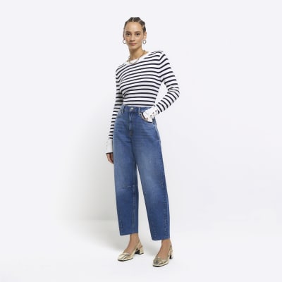 Blue high waisted tapered jeans | River Island