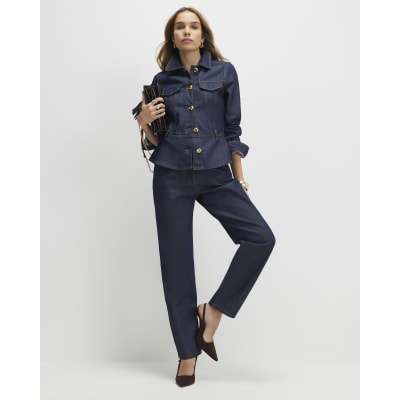 Blue High Waisted Tapered Jeans