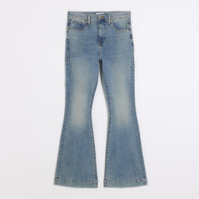 Women's High-Rise Ripped Medium Wash Flare Jeans