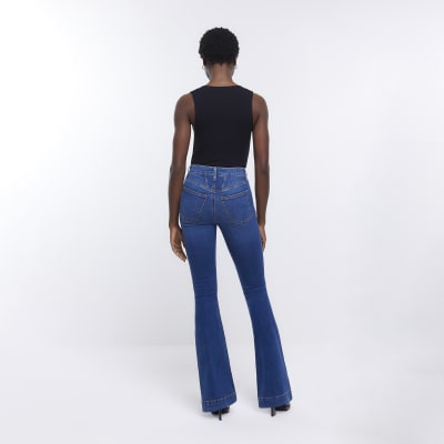 Blue high waisted tummy hold flare jeans River Island