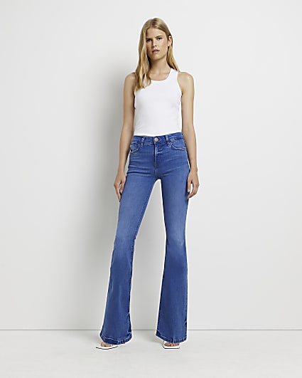 Blue high waisted ultra flared jeans