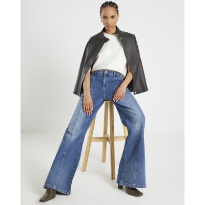 Blue High Waisted Wide Leg Snaffle Jeans
