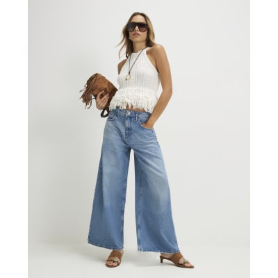 Blue Horseshoe Barrel Leg Jeans