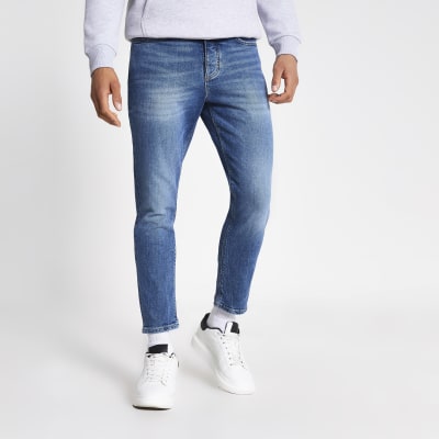 Blue Jimmy Tapered Cropped Jeans River Island