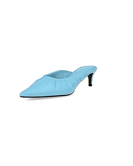 360 degree animation of product Blue kitten heeled mules frame-0