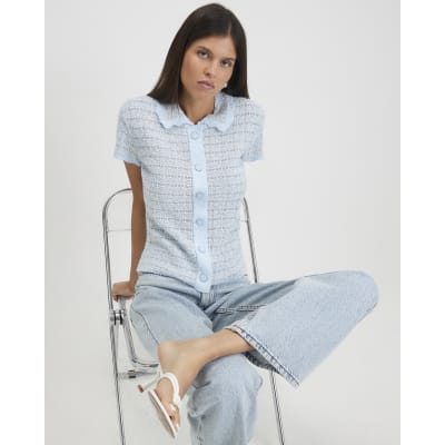 Knit Button Through Boucle Top