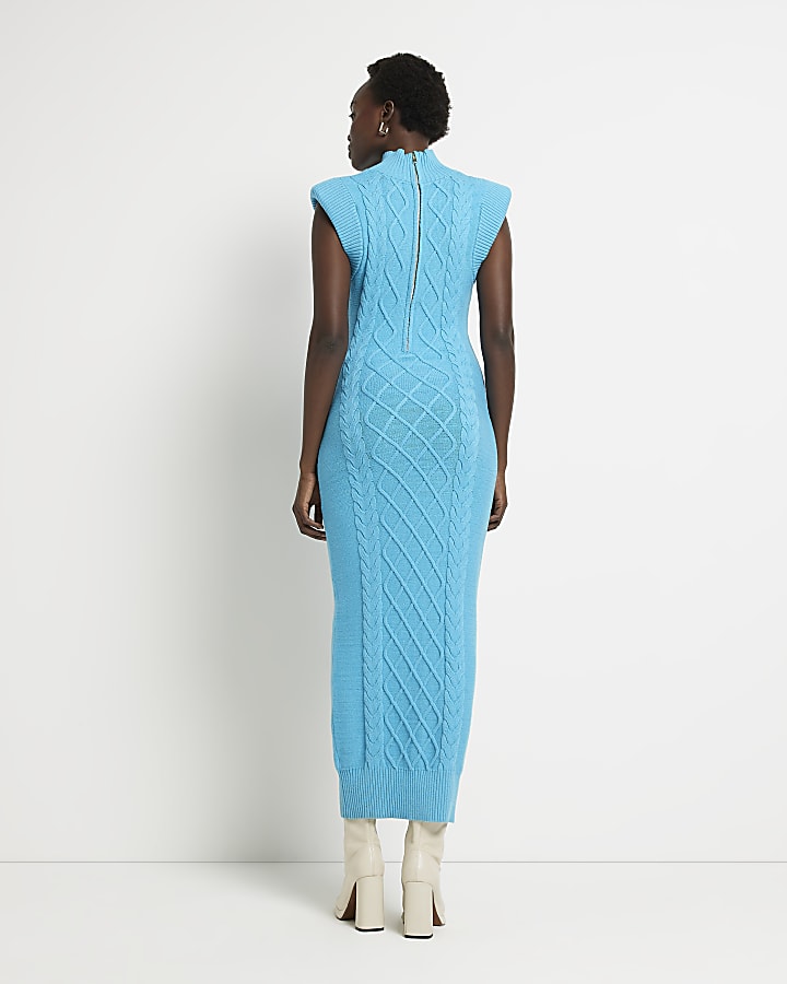 Blue knit cable maxi dress