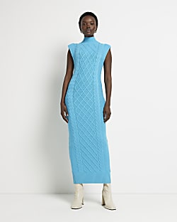Blue knit cable maxi dress