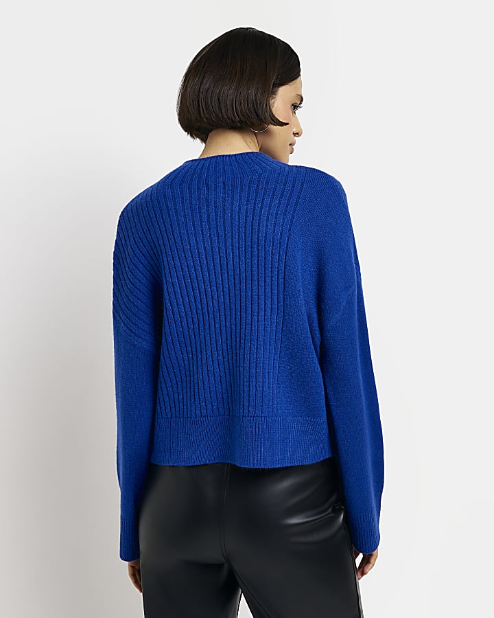 Blue knit long sleeve jumper