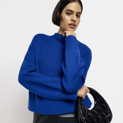Blue knit long sleeve jumper