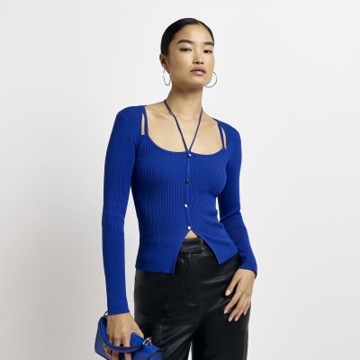 Blue knit long sleeve top River Island