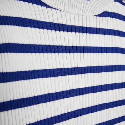 Blue knit stripe short sleeve top