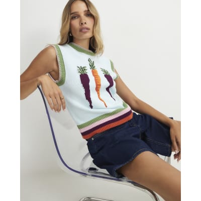 Blue Knitted Carrot Vest