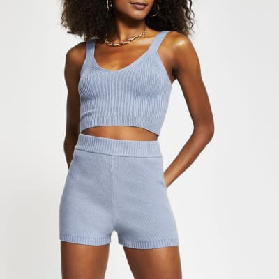 Blue knitted cycling shorts River Island