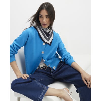 Blue Knitted Long Sleeve Cardigan