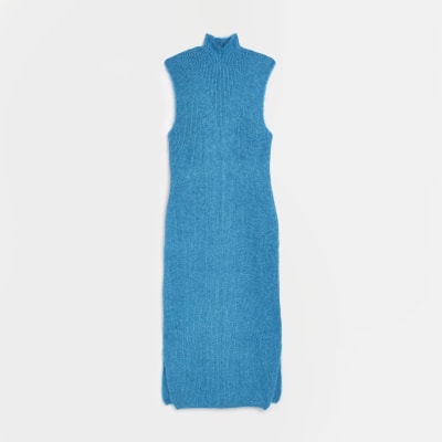 Blue knitted midi dress River Island