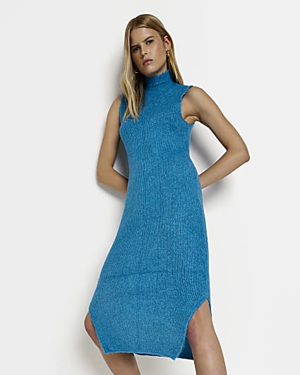 Blue knitted midi dress