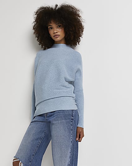 Blue knitted slouch jumper