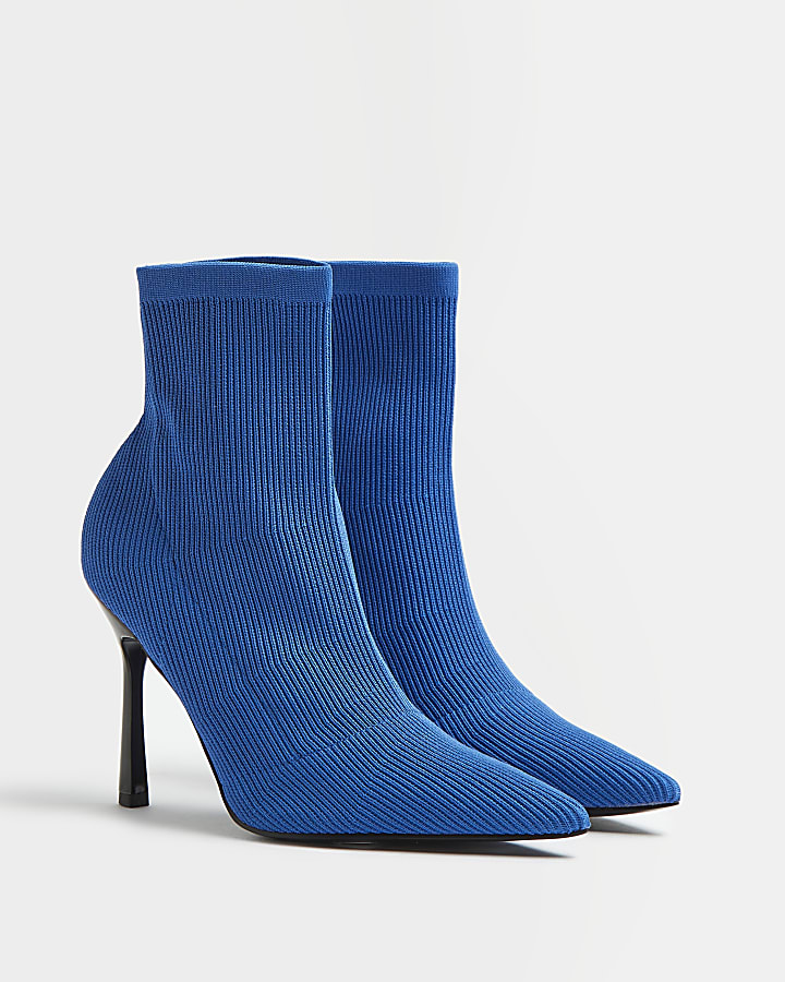 Blue knitted sock boots